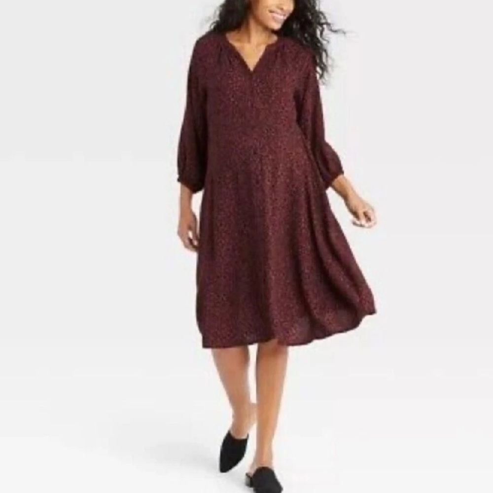 Hatch Long Sleeve Dress in Burgundy